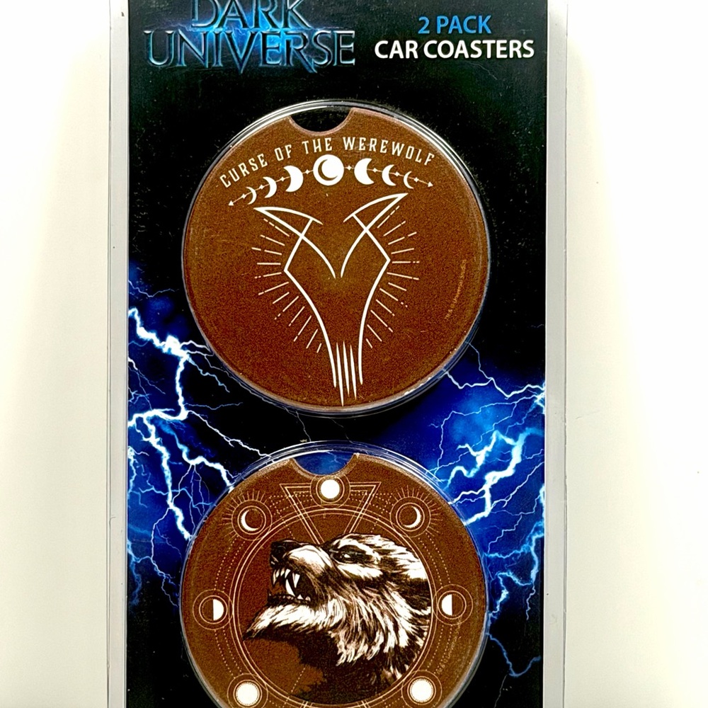 NEW Universal Epic Dark Universe Curse of The Werewolf Car Cup Holder Coster Set